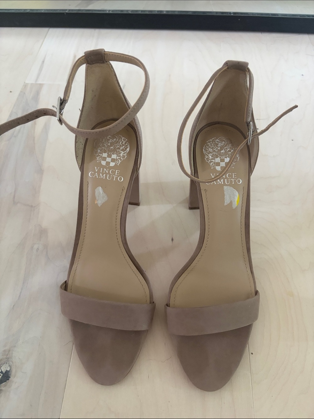 Vince Camuto Taupe Suede Ankle-Strap Block Heel Sandals